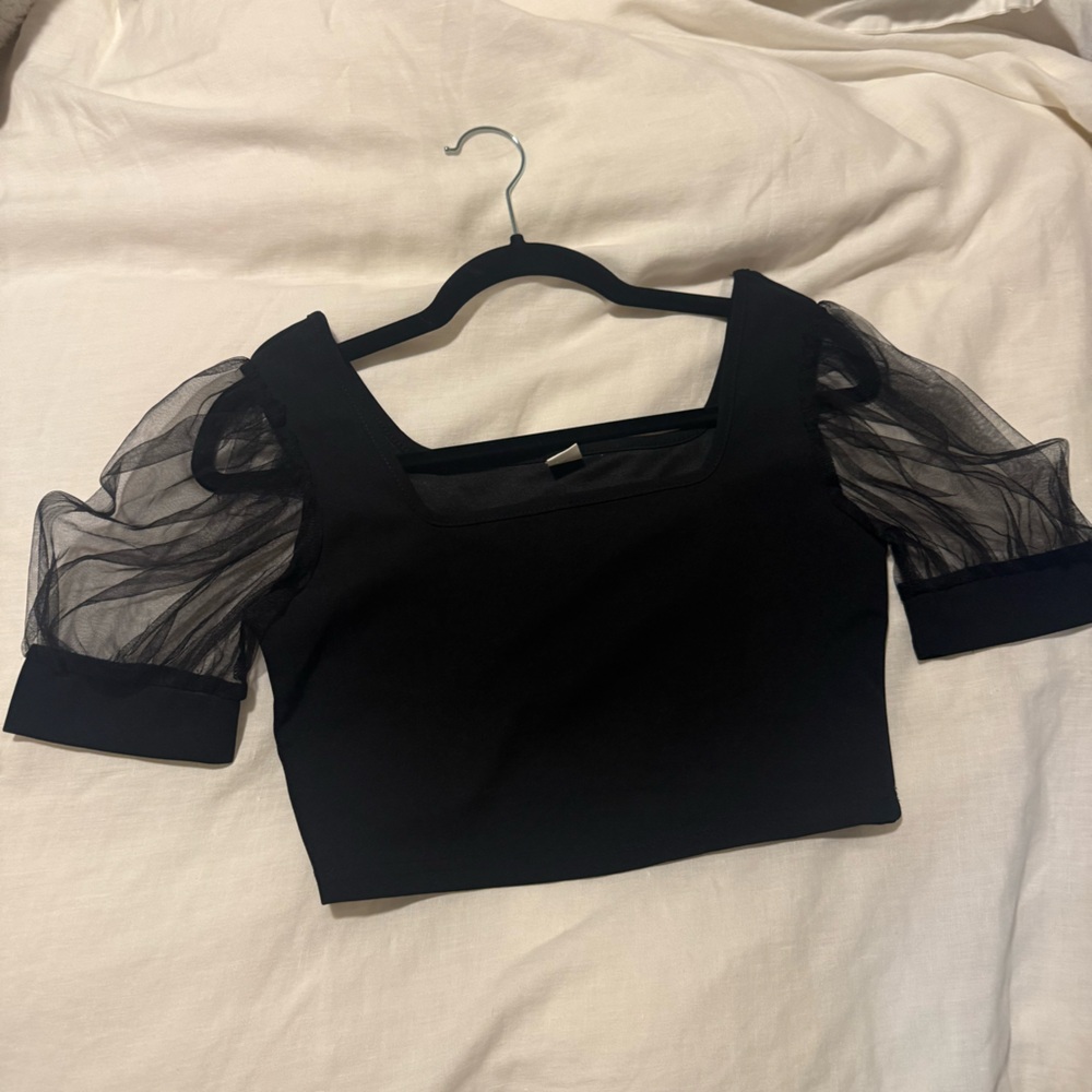 Black Top with Sheer Sleeves